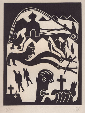 Illustration zu "Zigeuner" von Albert Ehrenstein - Linoldruck von Jakob Kirchheim